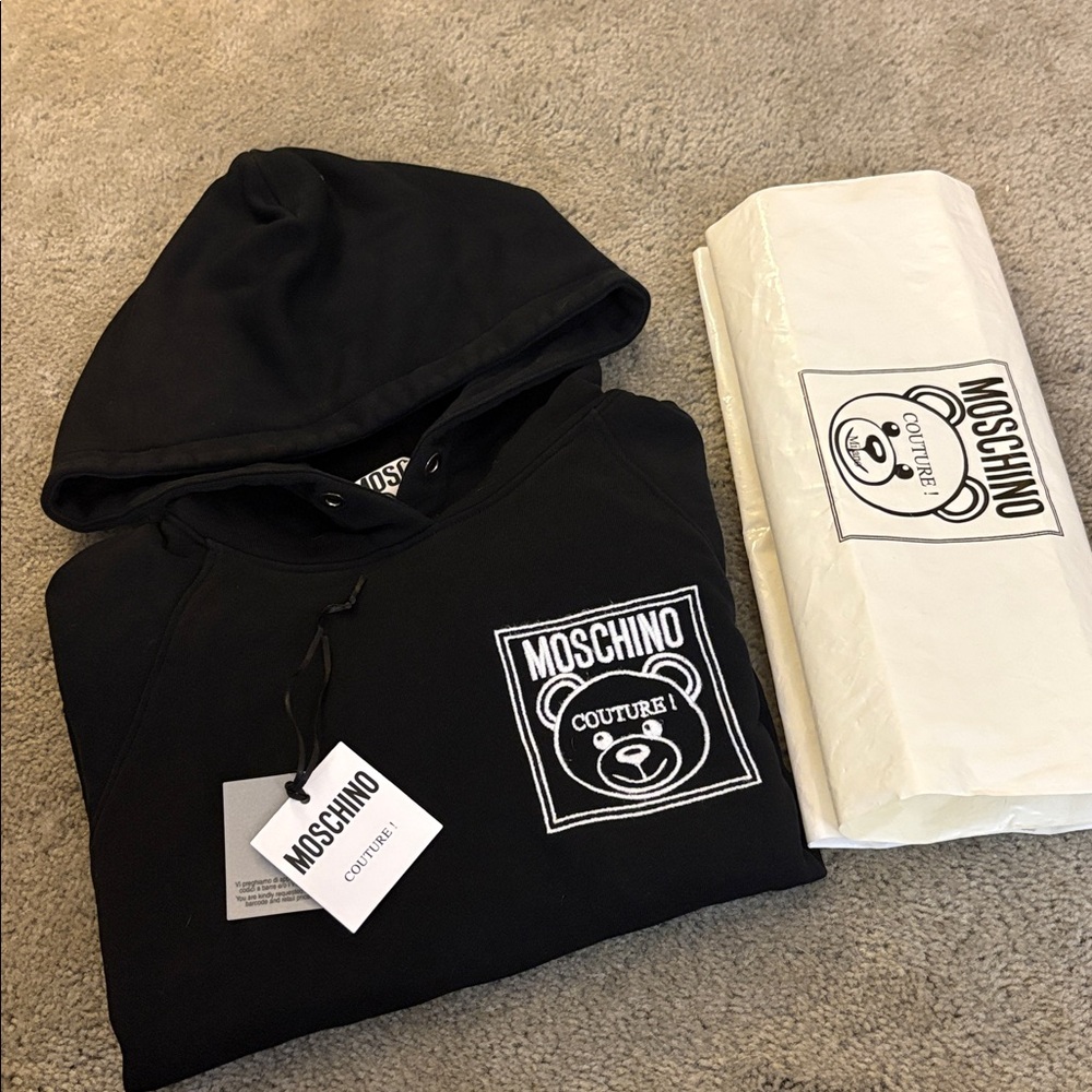 Moschino Black Pullover Hoodie with Logo